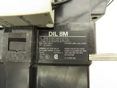 Moeller DIL8M AC Motor Starter Contactor 250Hp 600V 3Ph 240V Coil