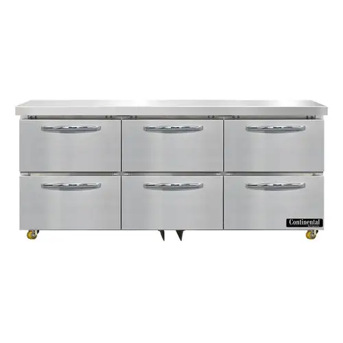 Continental SW72N-U-D 72" W Undercounter Refrigerator W/ (3) Sections & (6) Drawers, 115v