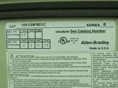 Allen Bradley 109-C09FBD1C/B Enclosure Starter Contactor Type 3,3R,4,12 Series B