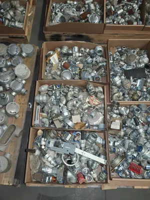 5 PALLETS OF ASSORTED CONDUIT AND CONDUIT FITTINGS, EATON, CROUS HINDS, SQUARE D