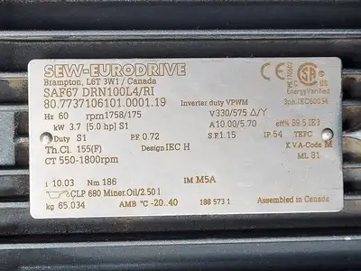 Used WEG SAF67/DRN100L4/RI Motors (misc) British Columbia CA | Lenmark #246424