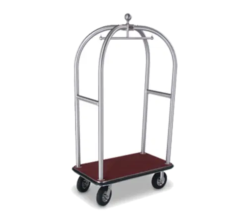 Forbes Industries Birdcage Luggage Cart w/ (2) Push Bars & Carpeted Deck - 43"L x 24"W x 78"H, Brushed Steel (2525-SS)