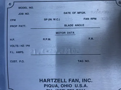 Hartzell 31U-42-WM3 42” Steel Tubeaxial / Axial Fan Blower 10 Hp 16000 CFM