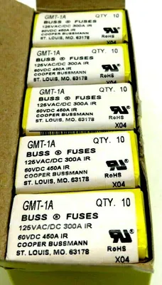 NEW 100 PCS. BUSSMANN GMT-1A FUSES 60VDC 125VAC GMT1A