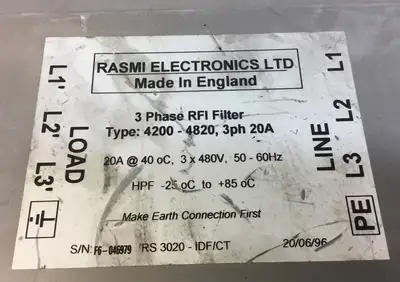 Rasmi Electronics Ltd RS 3020-IDF/CT Three Phase RFI Filter 4C