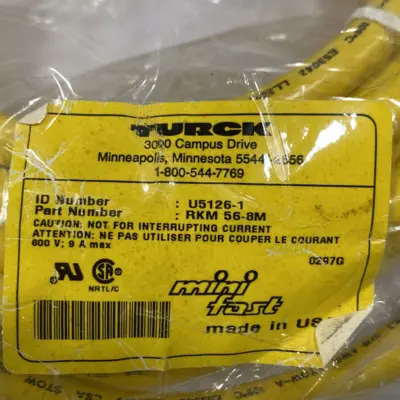 NEW TURCK MINIFAST SINGLE ENDED MATING CABLE 5-PIN 7/8-16 U5126-1