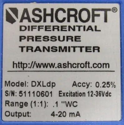 NEW ASHCROFT DXLDP DIFFERENTIAL PRESSURE TRANSMITTER