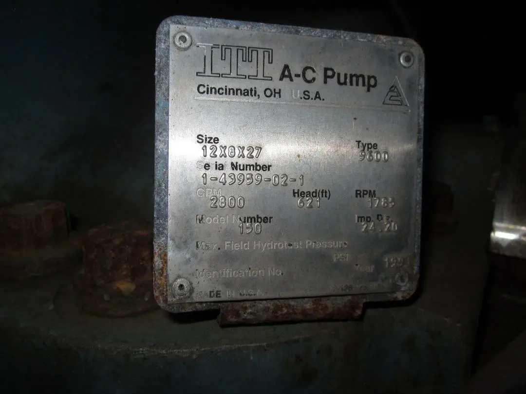 ITT AC Pump 9600 12x8-27 CD4M, Impeller Diameter 24.20"