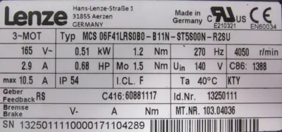 NEW LENZE MCS06F41LRS0B0-B11N-ST5S00N-R2SU SERVO MOTOR GEARHEAD MVP 00 47500
