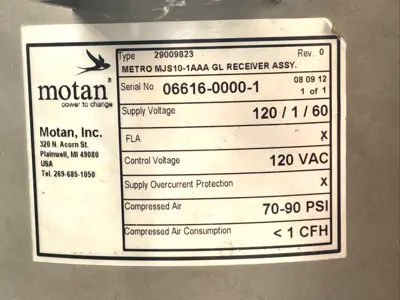 USED MOTAN METRO VACUUM RECEIVER ASSEMBLY W/ NUMATICS MODULE