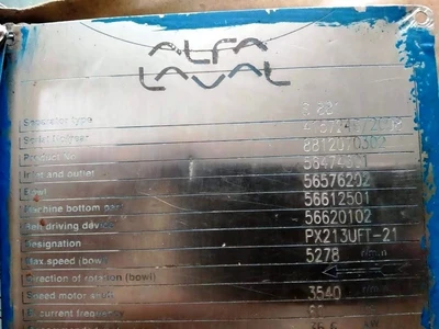 (3) Alfa-Laval S-881 fuel/lube oil purifiers, 316SS.