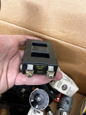Box of Industrial Electrical Parts and Controls Including Allen-Bradley, Relays, Adapters, and Connectors