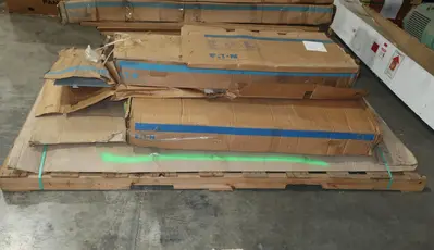 2 PALLETS OF ASSORTED EATON SWITCHBOARD PANELS, PANEL DOORS