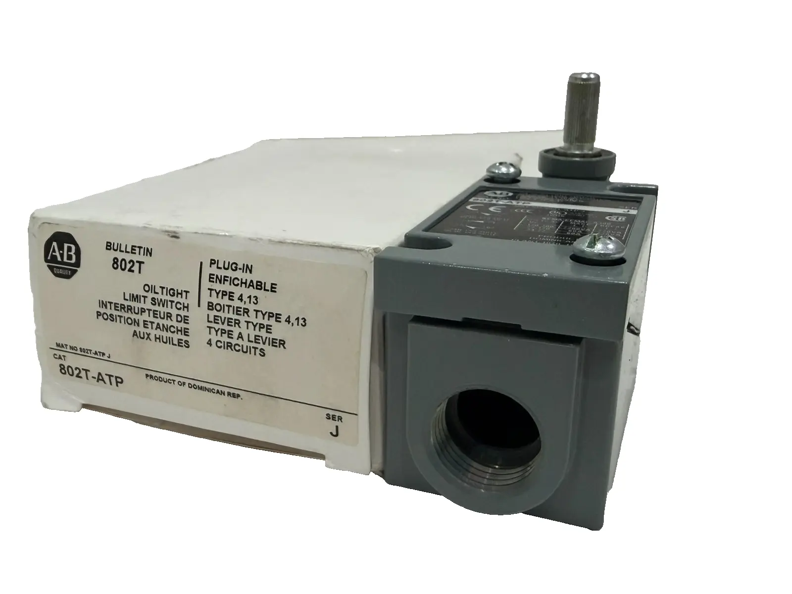 ALLEN BRADLEY 802T-ATP OIL TIGHT LIMIT SWITCH 802TATP SER. J NEW, SURPLUS
