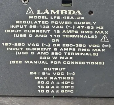 Lambda Electronics LFS-45A-24 Regulated Power Supply 20A 24VDC (BIN731)
