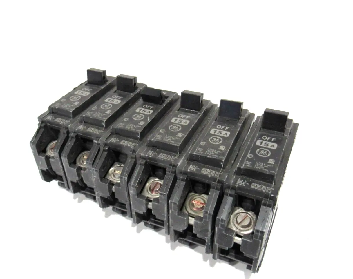 LOT OF 6 NEW GENERAL ELECTRIC THQL… CIRCUIT BREAKERS 1 POLE 15A