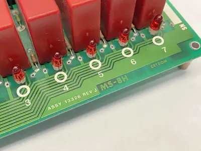 USED CRYDOM RELAY MOUNTING BOARD 13326 REV J W/ 8X POTTER&BRUMFIELD ODC-5 385