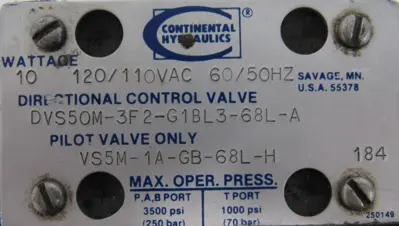 USED CONTINENTAL HYDRAULICS DVS50M-3F2-G1BL3-68L-A CONTROL VALVE DVS50M3F2