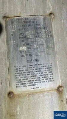 USED Niles Steel Tank Co. 2600 Gal Niles Steel Tank Receiver, 304 S/S, 100#