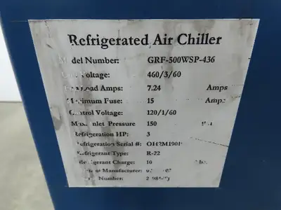 Thermal Precision GRF-500WSP-436 Refrigerated Air Chiller 500 SCFM 460v 3ph