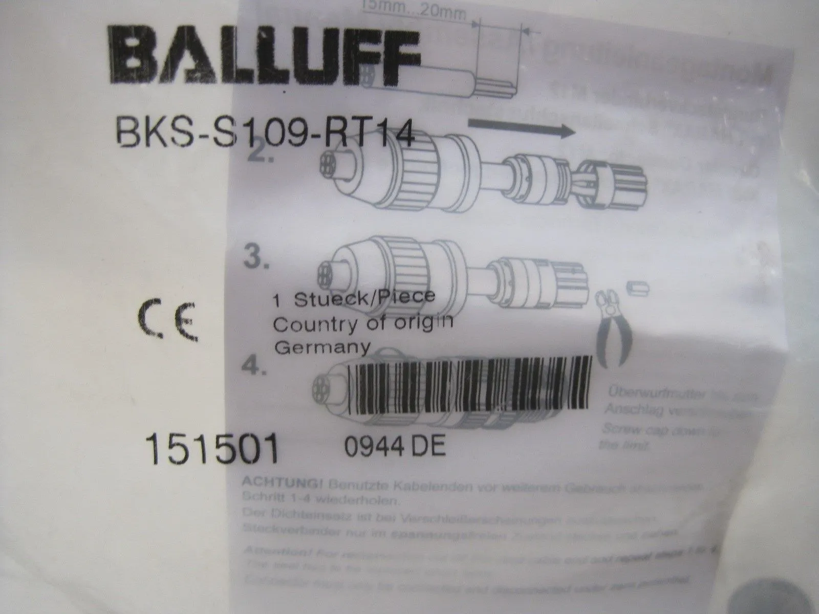 3 NEW BALLUFF BKS-S109-RT14 RECEPTACLE BKSS109RT14