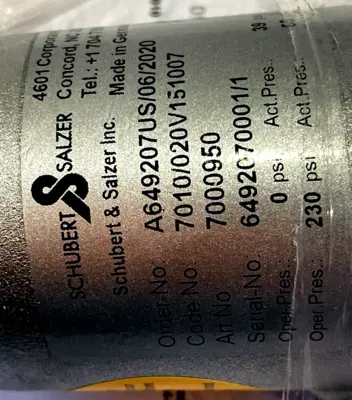 NEW SCHUBERT & SALZER 7000950 VALVE 7010/020V151007