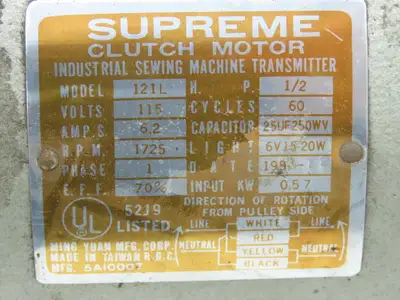 Used SUPREME _UNKNOWN_ Motors (misc) Indiana US | Arrow Industrial #1456514