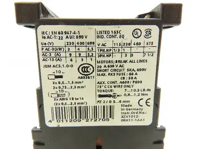 Siemens 3RT1016-1BB41 Contactor 24VDC Coil 9A 400VAC 4kW 3Pole Lot Of 8
