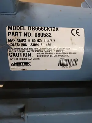 USED AMETEK AMETEK REGENERATIVE BLOWER 3.5 HP TEFC 3 PH 230 / 460 V CAT# 51895 RPM