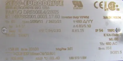 NEW SEW EURODRIVE FA87/GDRS100L4/2BE5 GEARMOTOR 159.61:1 460V FA87GDRS100L42BE