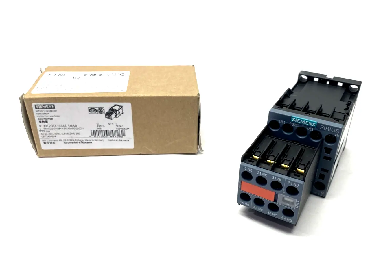 3RT2017-1BB44-3MA0 | Siemens  Contactor 3-Pole 12A 5.5kW, 24V DC Coil 2NO 2NC - New