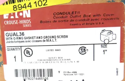 NEW EATON CROUSE HINDS GUAL36 OUTLET BOX 1"
