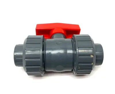USED SHYOULI 1/2" DOUBLE UNION PVC BALL VALVE, GRAY, SLIP SOCKETS