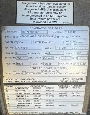 Used GENERAC MG0300 Diesel Generators Illinois US | Aaron Equipment #1354043