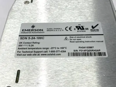 USED EMERSON, SOLA POWER SUPPLY 100-240VAC 2A IN 24VDC 5A 120W OUT