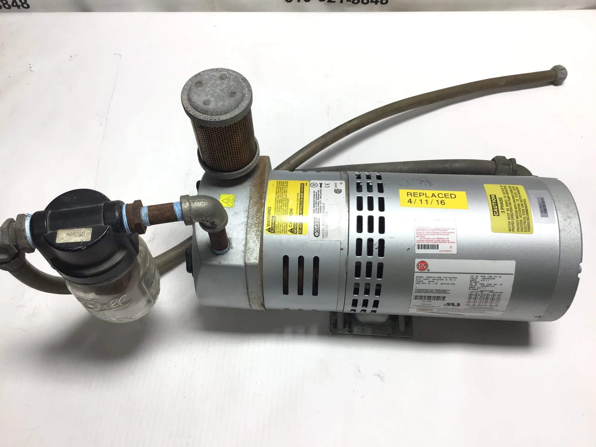 Gast 0823-101Q-G273/P063FYL-4389/G273NE Vacuum Pump 50/60Hz 1425/1725RPM 1/2HP