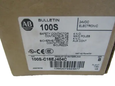 ALLEN BRADLEY 100S-C16EJ404C SAFETY CONTACTOR SER. B 100SC16EJ404C NEW, SURPLUS