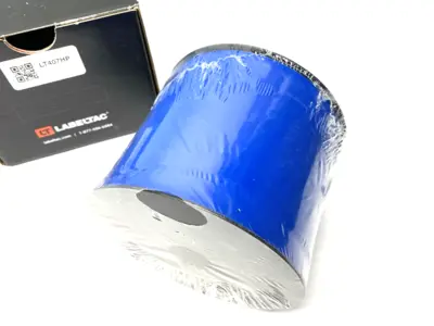 USED LABELTAC PRO MODEL HIGH PERF. 10 YEAR VINYL LABEL, BLUE, 4" X 150' ROLL