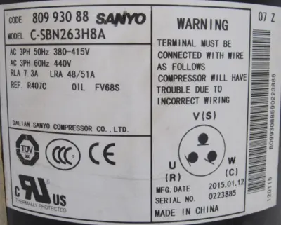 NEW SANYO C-SBN263H8A COMPRESSOR CSBN263H8A