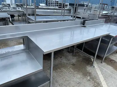 Used Falcon Restaurant Supply Used 130" Stainless Steel Table with Shelves and Small Sink Area - SS13 Food Prep Tables Illinois US | Falcon Restaurant Supply #1376378
