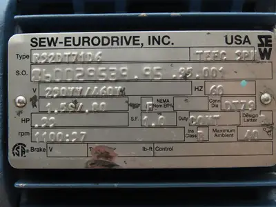 Sew Eurodrive R32DT71D6 Inline Gearmotor .33Hp 230/460V 3PH 37 RPM Output