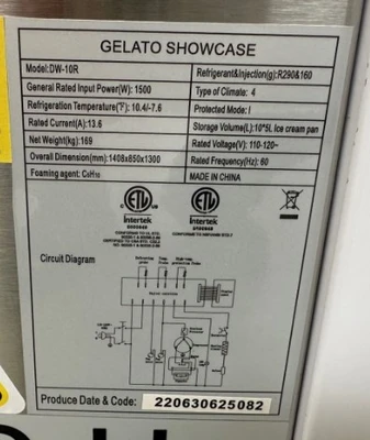 171-0150 10 Pan Self Contained Full Service Gelato Display Cooler