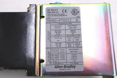 ALLEN BRADLEY BULLETIN 700DCP700Z2 DC RELAY RELAIS CC SERIES D #L-225