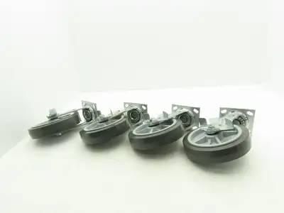 8x2" Swivel Plate Locking Caster Wheel Gray Rubber Thermoplastic  Set of 4