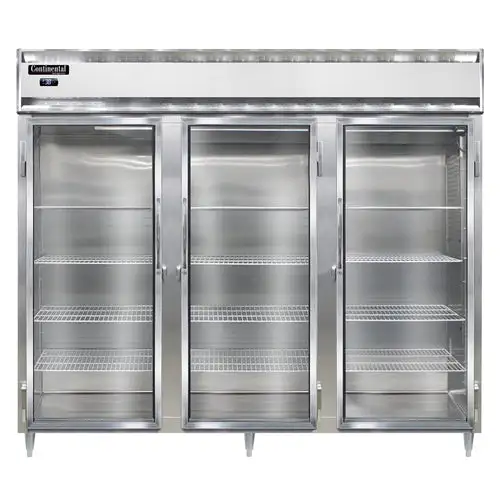 Continental D3RENSAGD 85 1/2" Three Section Reach In Refrigerator, (3) Left/right Hinge Glass Doors, Top Compressor, 115v