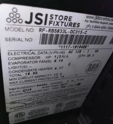1-0521 JSI RBS033L 3’ Low Back Self Contained Refrigerated Produce Cooler Bin