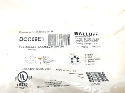 New | in-Stock BALLUFF BCC09E1, BCC A315-A315-30-335-VX45W6-050 Cable & Wire | Maverick Industrial Sales #1103661