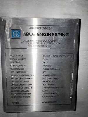 Used 2020 Able Engineering 5,000 LITRE Stainless Steel Tanks GB | Perry Equipment #1464129