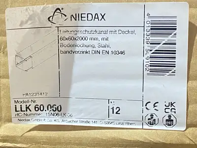 New | in-Stock Niedax Cable Tray Snap-On Cover Lid 60x60mm 2m Length BOX OF 6 Misc Electrical & Power Parts Michigan US | Maverick Industrial Sales #1437074