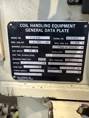 3,000 LB X 12" CWP MODEL 2.5RD DOUBLE END COIL REEL. STOCK # 1001025.